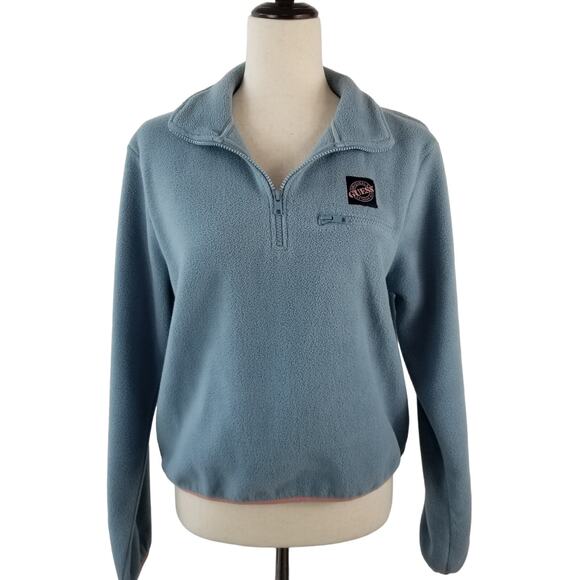 Guess Los Angeles Light Blue Fleece 1/4 Zip Pullover Top Shirt Sweater Medium - Picture 1 of 6